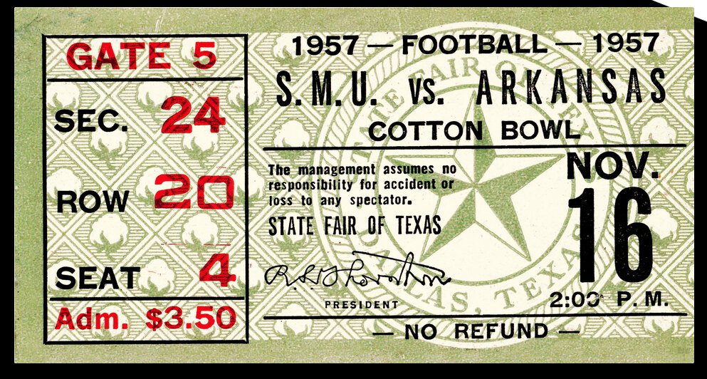 1957 Arkansas Razorbacks vs. SMU Mustangs | Row 1 by Row One Brand