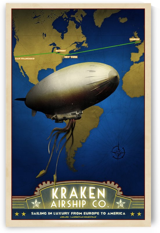 Steampunk Dieselpunk Airship Art Deco Travel Poster by VINTAGE POSTER
