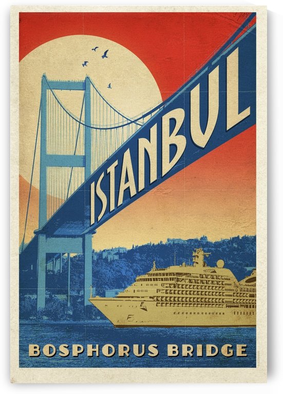 Istanbul Bophorus Bridge Vintage Designed Turkey Poster by VINTAGE POSTER