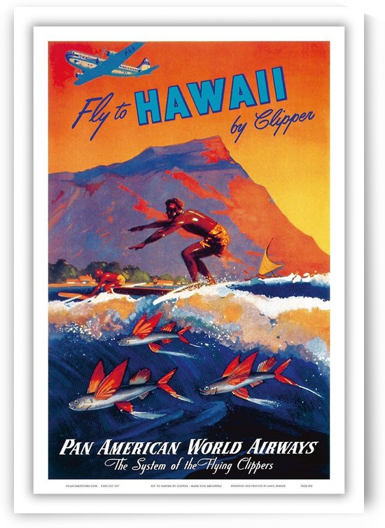 Fly To Hawaii Pan American World Airways travel poster by VINTAGE POSTER