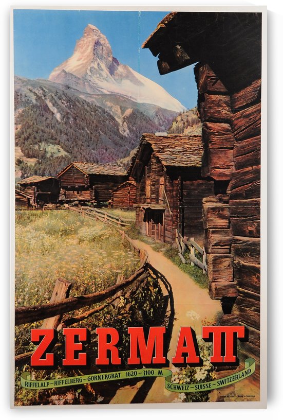 Original Vintage Swiss Travel Poster for the Zermatt Mountain Village in 1950 by VINTAGE POSTER