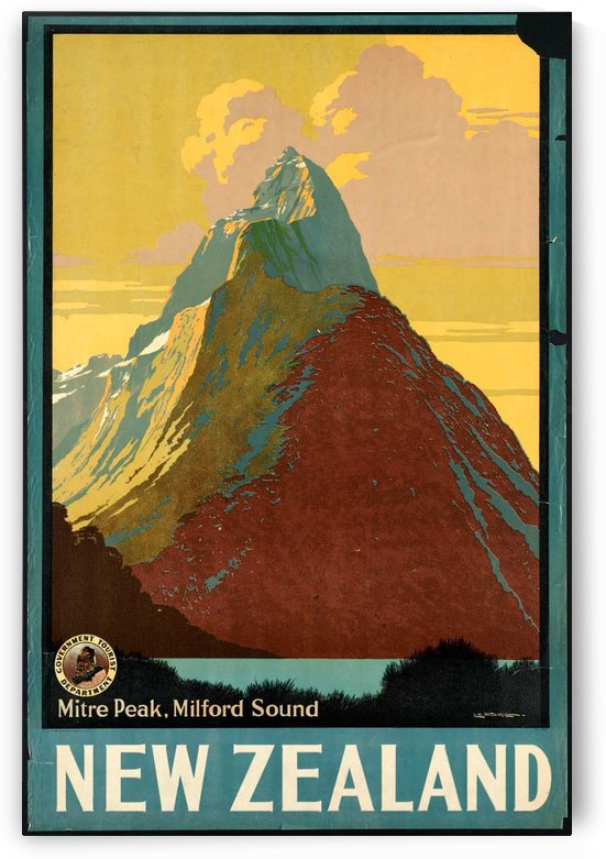 Mitre Peak, Milford Sound, New Zealand by VINTAGE POSTER