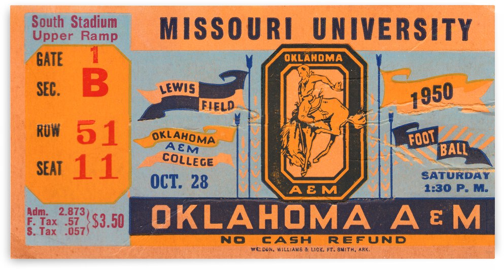 1950 Missouri Tigers vs. Oklahoma A&M Cowboys by Row One Brand