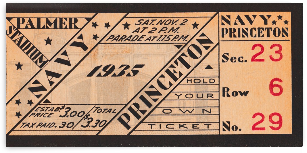 1935 Navy Midshipmen vs. Princeton Tigers Ticket Art by Row One Brand