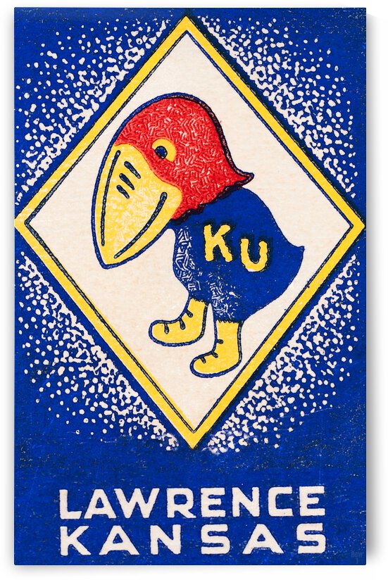 Vintage Kansas Jayhawk Art Lawrence Kansas by Row One Brand