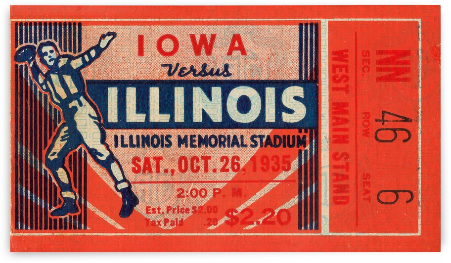 1935 Illinois vs. Iowa Ticket Stub Art by Row One Brand