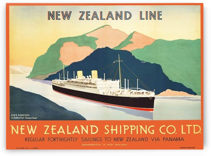 Vintage travel advert for transport to New Zealand via Panama by VINTAGE POSTER