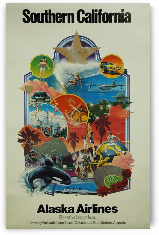 Vintage Alaska Airlines Southern California Travel Poster by VINTAGE POSTER