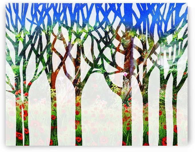Watercolor Forest Silhouette Summer by Irina Sztukowski
