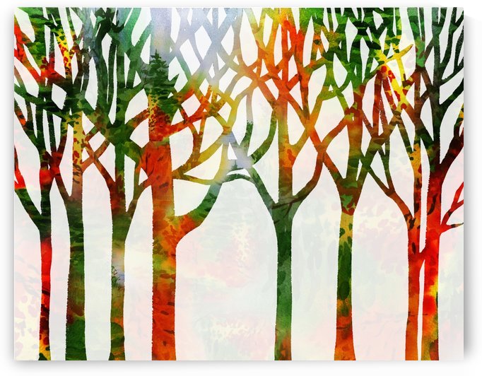Watercolor Forest Silhouette Fall by Irina Sztukowski