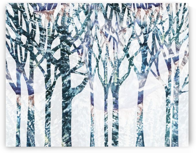 Watercolor Forest Silhouette Winter by Irina Sztukowski