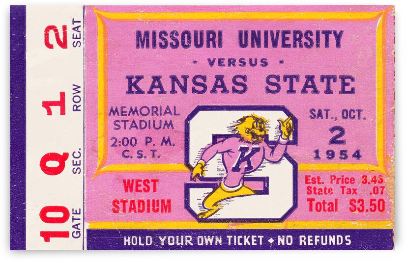 1954 Missouri Tigers vs. Kansas State Wildcats Ticket Stub Art by Row One Brand