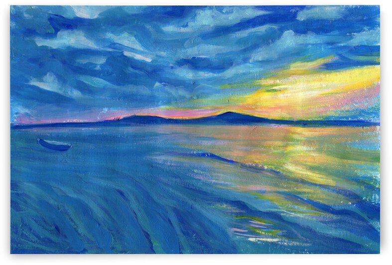 Blue abstract sunset water scape by Anna Ponomarenko