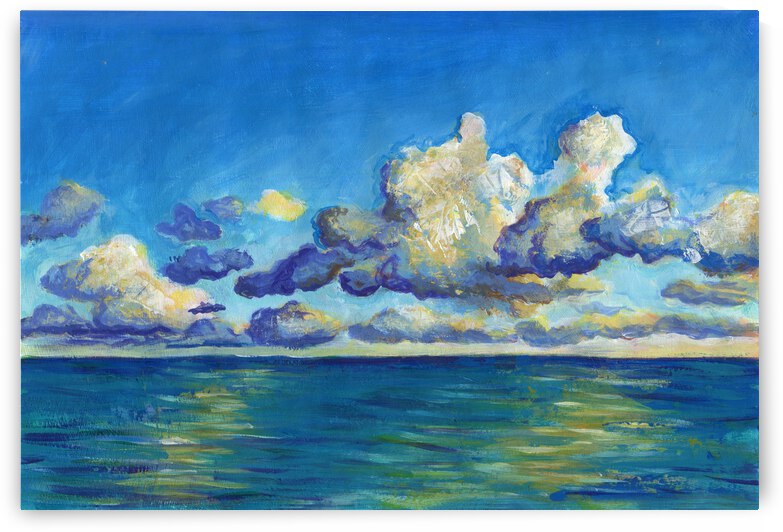 Blue seascape with white clouds by Anna Ponomarenko