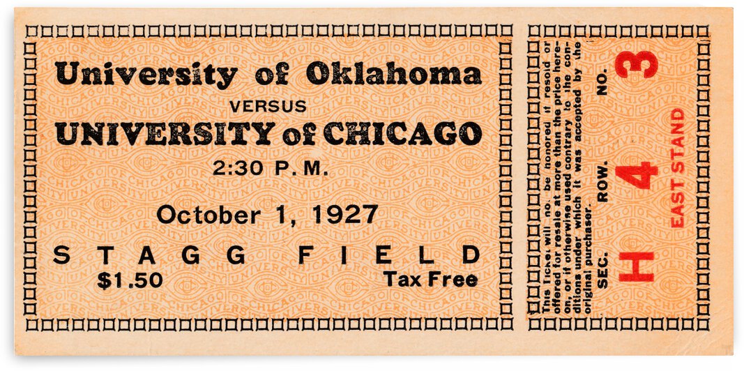 1927 Oklahoma Sooners vs. Chicago Maroons Football Ticket Art by Row One Brand