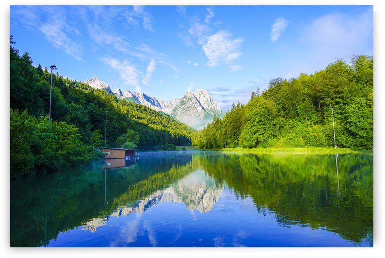 Brilliant Blue Skies over Lake Riessersee in the Bavarian Alps near Garmisch Partenkirchen Germany by 360 Studios