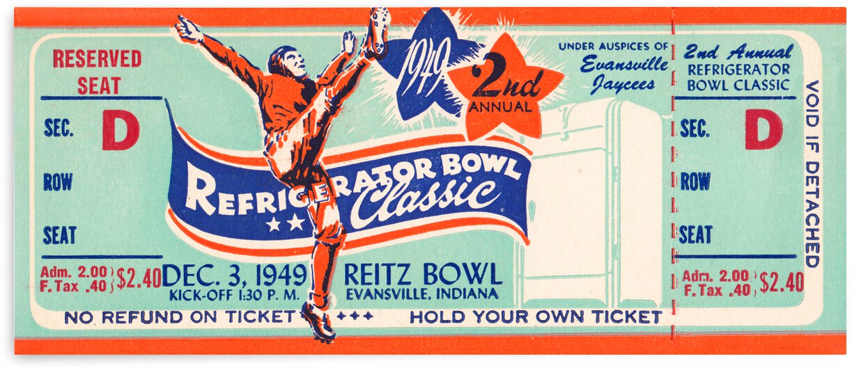1949 Refrigerator Bowl Football Ticket Stub Art by Row One Brand