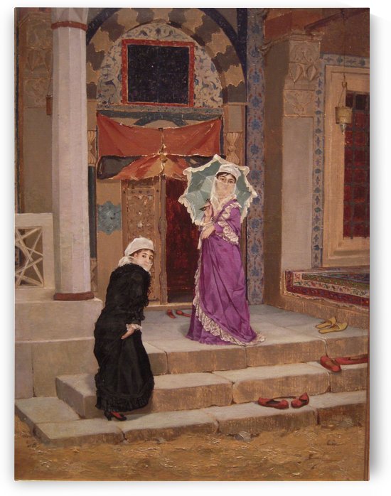 Two ladies at the entrance of a mosque in Constantinople by Osman Hamdi Bey