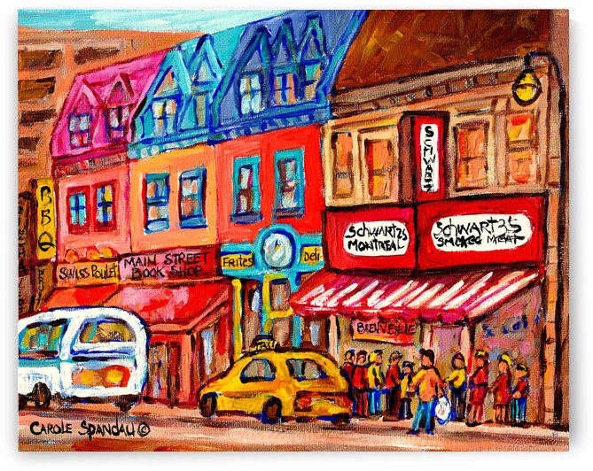 SCHWARTZ S DELI TO SIMCHAS MONTREAL SUMMER SCENE by Carole  Spandau