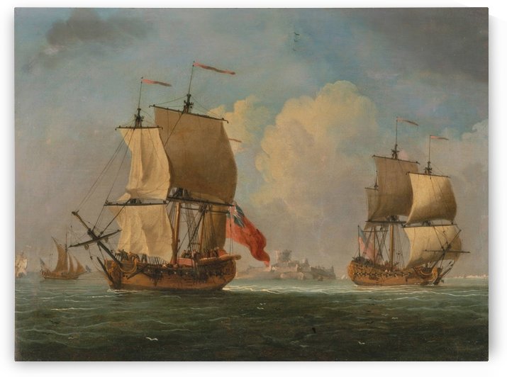 An English Sloop and a Frigate in a Light Breeze by Dominic Serres