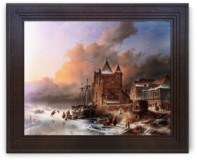 Riviere Gelee Avec Patineurs by Andreas Schelfhout Classical Fine Art Xzendor7 Old Masters Reproductions by xzendor7