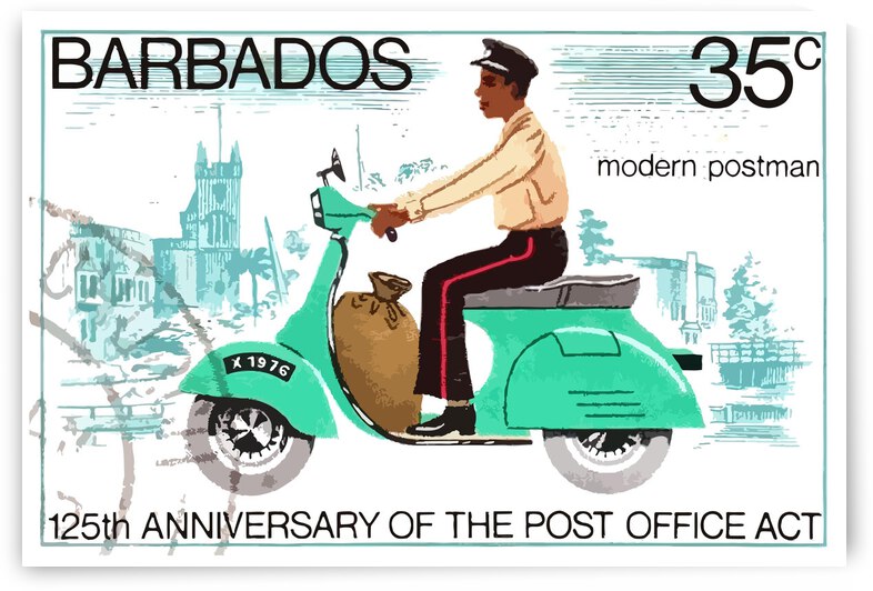 1976 BARBADOS Modern Postman Postage Stamp by Retrographics