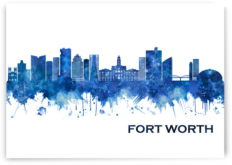 Fort Worth Texas Skyline Blue by Towseef Dar