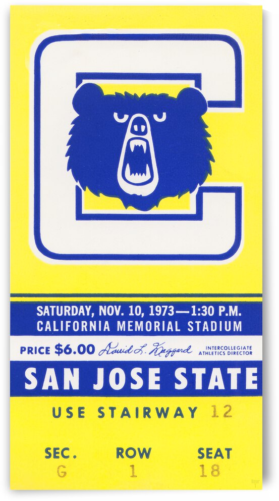 1973 Cal Bears Football Ticket Stub Metal Print by Row One Brand