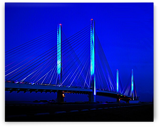 Indian River Blue Bridge at Night Expressionism 5326 by Bill Swartwout Photography