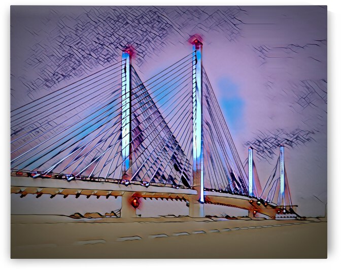 Indian River Bridge at Night Line Drawing 5326 by Bill Swartwout Photography