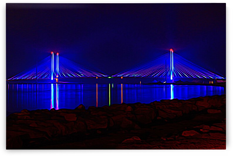 Indian River Bridge at Night Expressionism by Bill Swartwout Photography