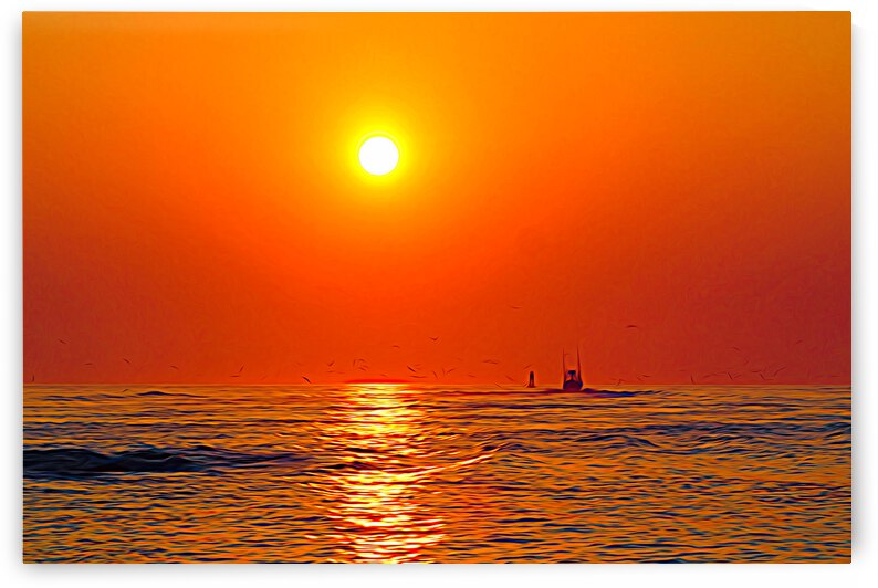 Inlet Sunrise with Birds and a Boat Expressionism by Bill Swartwout Photography