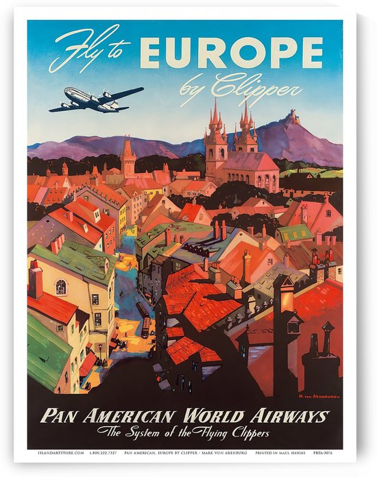 Fly to Europe poster for Pan American World Airways by VINTAGE POSTER