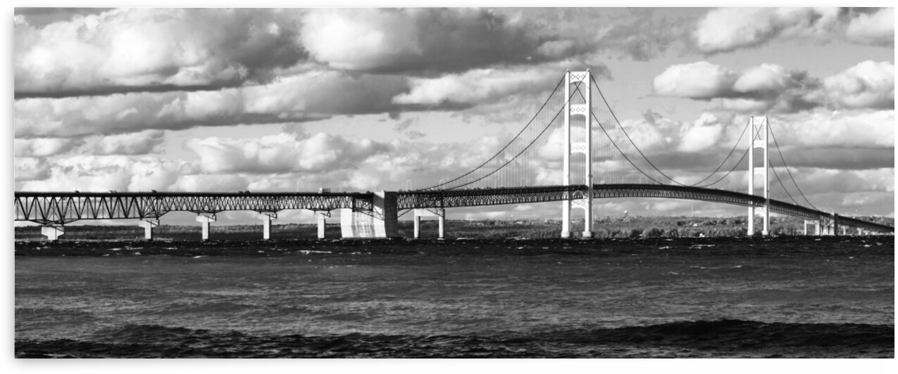 Mackinac Bridge Panorama in Black and White 170072 by Bill Swartwout Photography