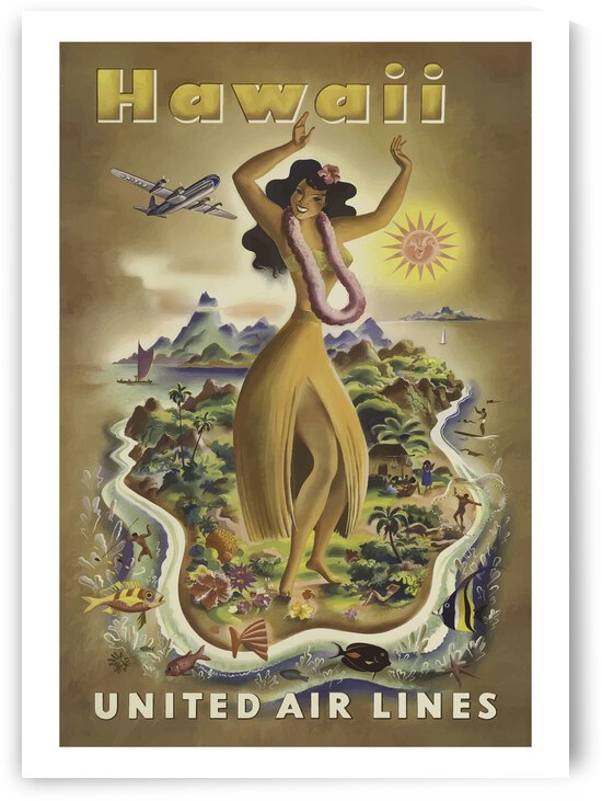 Vintage Travel Poster Hawaii United Air Lines by Scandinavian Design