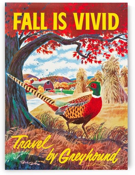 Greyhound Bus Travel Poster Fall is Vivid by VINTAGE POSTER