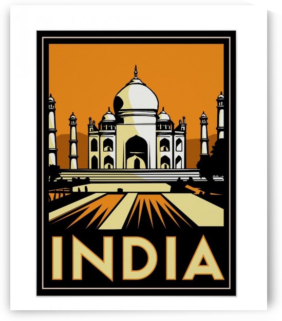Taj Mahal india art deco retro travel vintage poster by VINTAGE POSTER