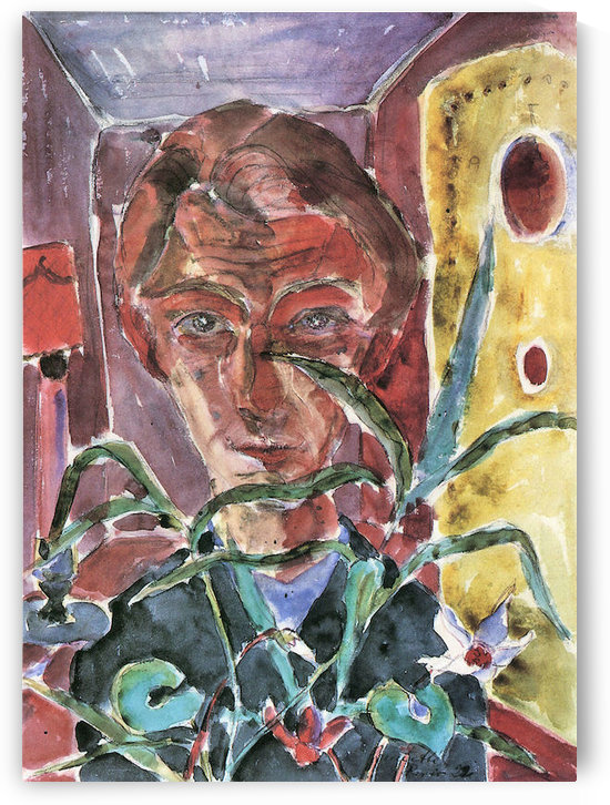 Self Portrait in Paris (behind plants) by Walter Gramatte