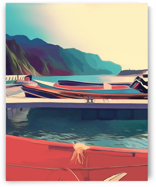 TROPICAL SHIPPING BOAT SEASHORE AT SUNSET by Sibcod