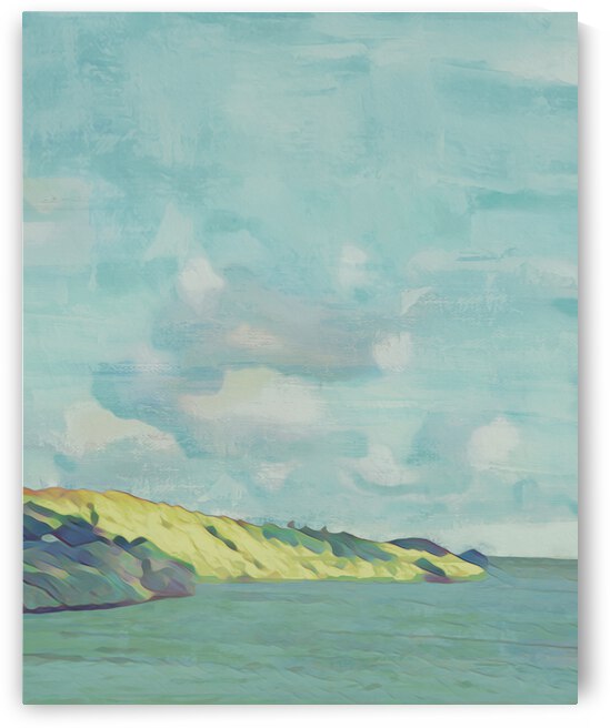 YELLOW LIGHT ON ISLAND SEA SHORE AT SUNSET by Sibcod