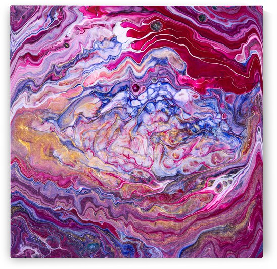 Abstract Acrylic Fluid Painting Pink Blue Gold by Matthias Hauser