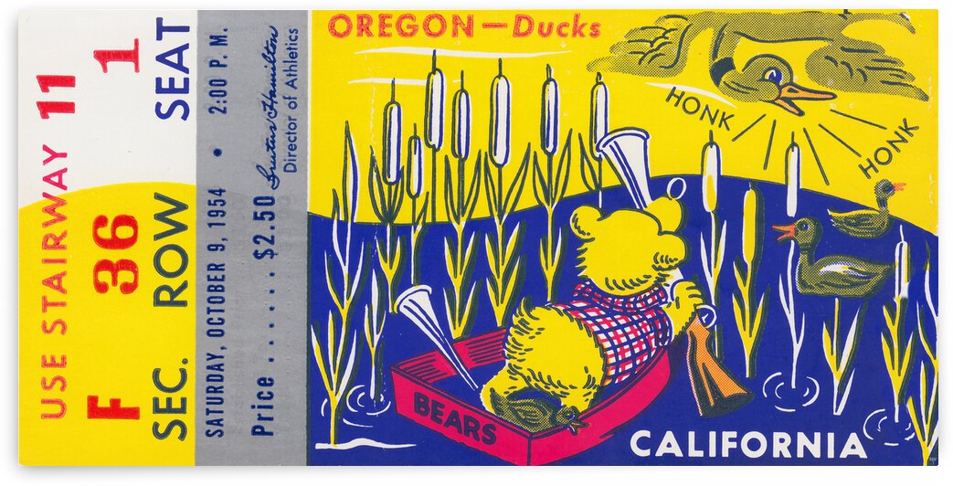 1954 Oregon Ducks vs. Cal Bears Ticket Stub Art by Row One Brand