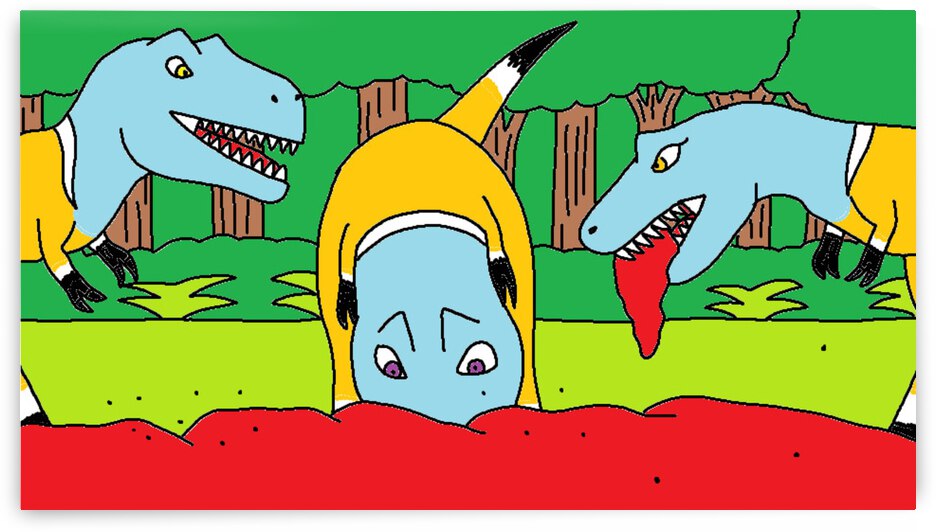 a pack of daspletosaurus eat pounds of flesh by Liam Frew