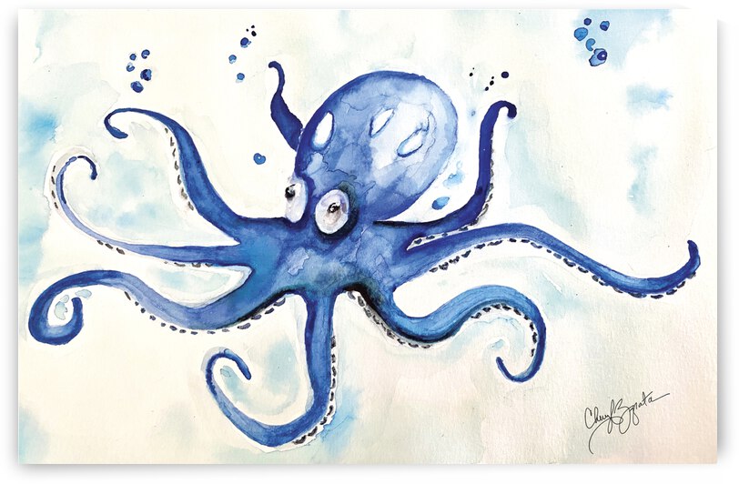 Blue  Octopus Watercolor by Cheryl Zapata