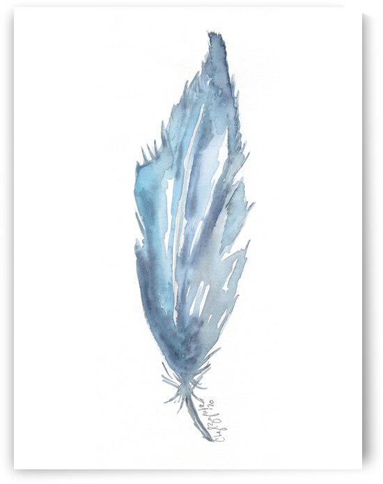 Blue Watercolor Feather by Cheryl Zapata