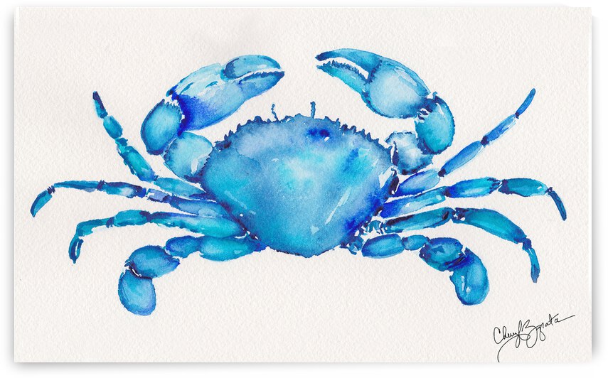 Blue Watercolor Crab by Cheryl Zapata