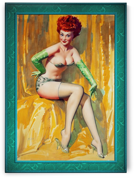 Redhead In A Green Bikini by Bill Medcalf Remastered Vintage Retro Xzendor7 Art Reproductions by xzendor7