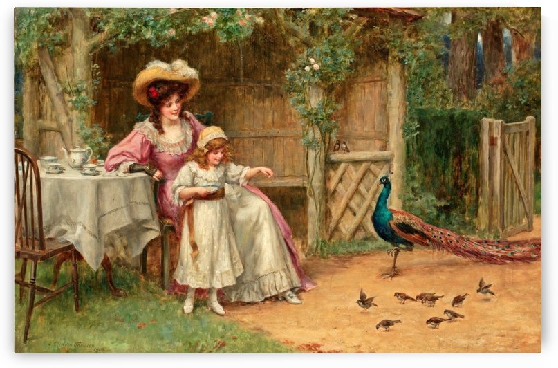Ladies and birds in the garden by George Sheridan Knowles