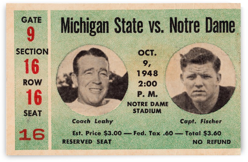 1948 Michigan State vs. Notre Dame Football Ticket Stub Print by Row One Brand