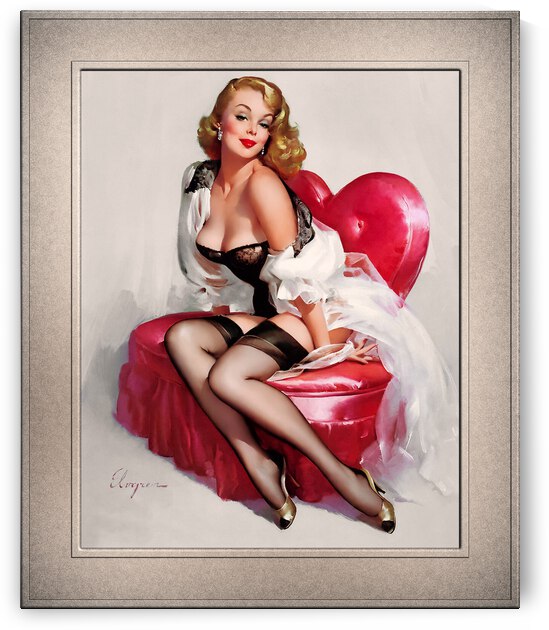 My Heart Shaped Loveseat by Gil Elvgren Remastered Vintage Retro Xzendor7 Art Reproductions by xzendor7